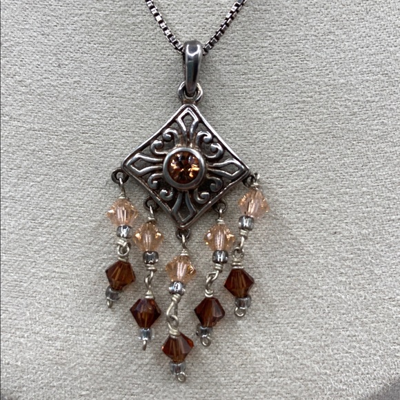 Vintage Sterling Silver Artisan Swarovski Crystal Chandelier Pendant Necklace - Picture 5 of 9